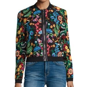 Floral-Embroidered Bomber Jacket, Multi Pattern
